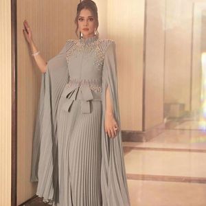 Elegant A Line Evening Dresses Beaded Pearls Long Sleeves Evening Gowns Wear Kaftan robe de soiree Abendkleider Prom Dress Evening Wear 268Q