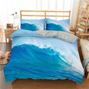 Sängkläder sätter 3D Blue Sea Set Sunrise Print Däcke Cover Comporter med Pillowcase King Size Bedroom