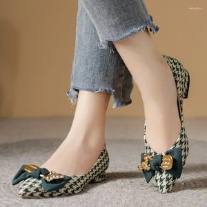 Sıradan Ayakkabı Moda Kadın Daireleri Bahar Sonbahar All Maç All-Match Toe Houndstooth Bow Tie Sığ Alçak Topuk Koreli Versiyon Bayanlar