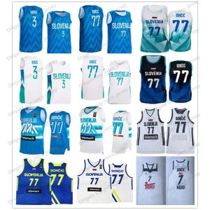 Printed Basketball Slovenia Jersey 2023 World Cup 27 ZIGA DIMEC 55 JAKOB CEBASEK 15 GREGOR HROVAT 11 Jaka BLAZIC 4 ZIGA SAMAR 3 Goran Dragic Blue White FIBA Shirt