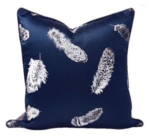Kudde Fashion Blue Feather Decorative Throw Pillow/Almofadas Case 45 50 55 60 European Vintage Ovanlig täckning Heminredning