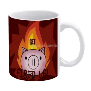 Mugs Fired Up! Coffee Friends Travel Beer Porcelain Tea Kitchen Cup Gift Gaming Red Pig Fire Animal