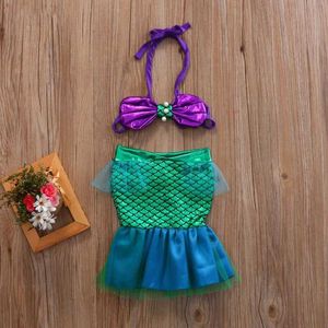 Roupas conjuntos de roupas infantil e criança roupas de banho 2pcs shell cauda de renda superior de praia Tanho de banho Summerl240513