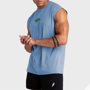 Summer Breathable Sports Sports Men sem mangas, com as camisetas de camisetas treinando tampas de fitness tampas de fitness 240513