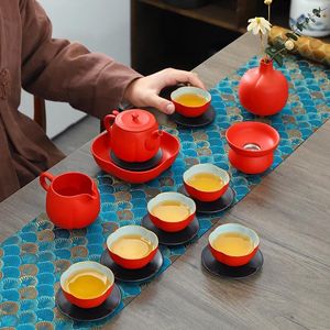 Teaware Sets Cute Gaiwan Porcelain Cup Tea Set Chinese Miniature 6 Persons Afternoon Vintage Warmer Taza De Te Drinkware AB50TS