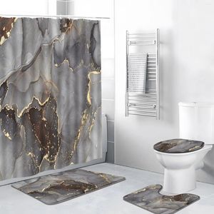 Duschgardiner 4st/set marmor gardin abstrakt guldstruktur vit grå svart enkel design badrum dekor badmatta toalett täckning