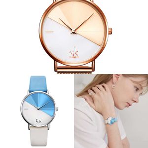 Shengke0095 Rose Gold Mesh z niebiesko -białym kontrastowym paskiem Watch Watch Model K0095