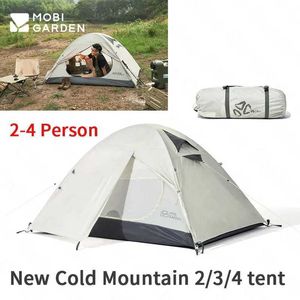 الخيام والملاجئ Mobi Garden New Cold Mountain Tent في الهواء الطلق 2-4 شخص التخييم من الألومنيوم مقاوم للماء ثلاثة موسم محمول للمشي لمسافات طويلة TravelQ240511