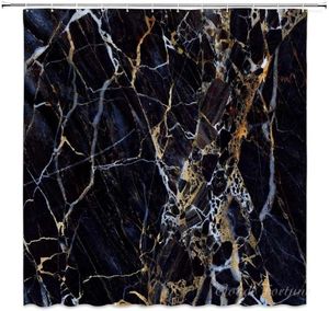 Занавески для душа черный мрамор Золотая текстура потрескавшихся линий и туманные полосы искусство современное абстрактное натуральное завесу для ванной комнаты с крючками