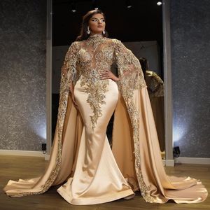 2021 Plus Size Arabic Aso Ebi Gold Luxurious Sexy Prom Dresses Lace Beaded Crystals Evening Formal Party Second Reception Gowns Dress Z 247Z