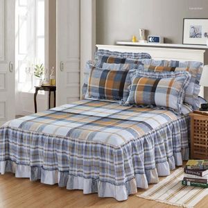 Bedding Sets Home Textile Cotton Bed Skirt Set Elastic Rubber Sheet Grid High Bedspread Linens 200 220 Printing Reactive Quality