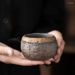 Tekoppar handgjorda lättnadshjärta Sutra Zen Gilding Iron Glaze Master Single Cup Ceramic Personlig kinesisk gammal kalligrafi Stoare