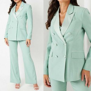 Mint Green Women Pants Suits 2 peças personalizadas feitas com fato duplo Mãe de Blazer de Blazer Blazer de peito duplo