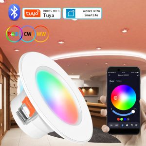 RGB Tuya Down Downlight Dimmable reflights Bluetooth inteligentna lampa sufitowa zagłębione światła Smart Life Smart Home LED oświetlenie LED