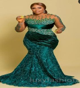 Aso Ebi 2024 Hunter Green Mermaid Prom Dresses Beaded Lace Evening Party Formal Second Reception Birthday Enagement PromDress Gowns LF020