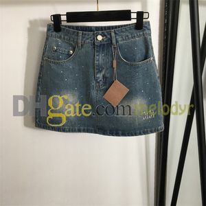 Vestido de strass brilhante Saias de mini jeans sexy para mulheres na cintura alta vestidos de quadril ladra letra jeans saias