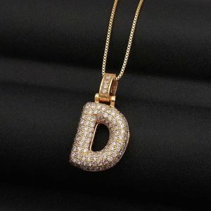 Pendant Necklaces Bubble Letter Water Diamond Necklace Womens Initial Pendant Short and Fat Personality Jewelry Gold Stainless Steel 26 Jewelry Necklace J240513