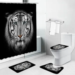 Tende per doccia tigre background nero tenda africana africano elefante leone leopardo giraffe flanella anti -slip tappeto tappeto tappeto