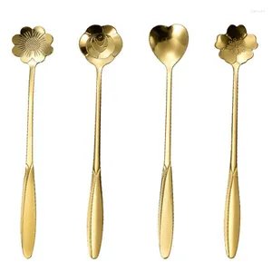 Scolle di caffè in acciaio in acciaio inossidabile fiore oro oro cucchiaio regalo cucina dessert accessori per tè set di stendili decorativi