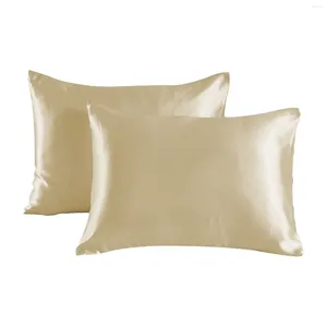 枕2PCS模倣シルク枕カバー固体二重肌に精通した寝台サテン標準枕ケース