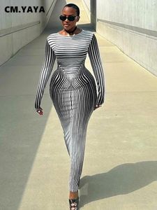 Casual Dresses FANAN Women Long Sleeve O-neck Striped 3d Printed Bodycon Midi Maxi Dress 2024 Sexy Clubwear Evening Party Vestidos