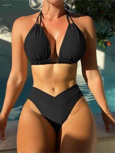 Women Swimodwear plus size plażowy bikini czarny seksowny kantar push upnie 2