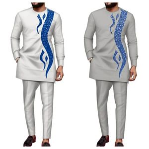 Kaftan Mens Baskılı Üst Tier Erkek Giyim Afrika Etnik Boş Zaman Geleneksel kumaş 2pcs Set gelinlik moda erkek giyim 240511