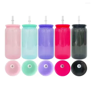 Tumblers 20pcs-50st 16oz macaron soda kan plastkoppar unbreakablea barn akryl sippy tumbler dryck muggar med färgade lock sugrör