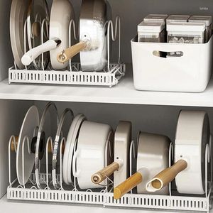 Kitchen Storage Retractable Pot Cover Stand Free Hole Table Sitting Shelves Metal Bowl Rack For Cabinet Organization