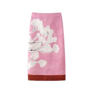 Skirts Aoaiiys Versatile Print Womens Skirt Midi Skirts Elastic High Waist Floral Slit Skirt Zipper Elegant Lady Fashion Women Skirt Y240513