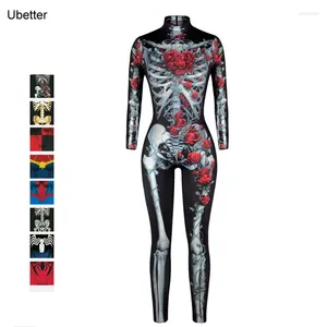 Costume a tema Donne sexy bodysuits costumi di Halloween per ragazze 3d cranio rosa stampare tute punk con cerniera punk macacao femminino c094