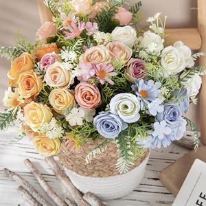 Decorative Flowers Beautiful Rose Peony Artificial Silk Small Bouquet Flores Home Party Spring Wedding Decoration Bride Fake Flower