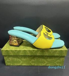 15A Golden 2024 Women Sandals Shoes Cut-Out Mid Heel Beach Slide Suede Leather Slip Slippers Ladies Casual Walking EU35-42