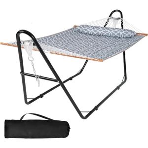 Móveis de padrão ao ar livre cinza Extra grande Pátio de duas pessoas Hammock Double Portable Hammock com suporte incluído 475 lbs capactiy 240429