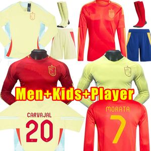 Camisas de futebol espanhol de manga comprida 2024 Man nacional Rodrigo Canales ANSU FATI RAMOS Saul Koke Asensio Morata Camisa de futebol Jogador de fãs Versão Homem Kids Kits Full Kits