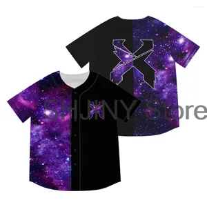 Men's T Shirts Excision Jersey Black Purple Print Baseball Jacket V-Neck Short Sleeve Women Men Streetwear Tops