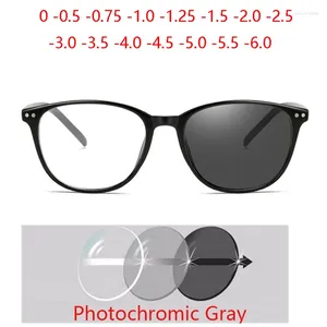 サングラスサンポックロミズム近近視眼メガネ女性男性反UVカメレオンラウンド処方眼鏡0 -0.5 -0.75 -1.0〜 -6.0