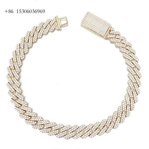 2 rader VVS Lab Diamond Moissanite 15mm Real 10K Solid Gold Iced Out Cuban Link Chain