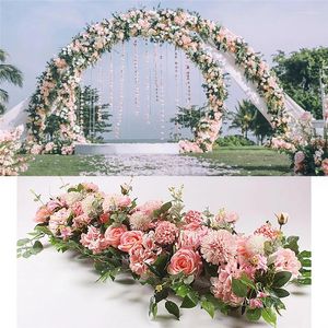 Dekorativa blommor Artificial Peony Rose Hydrangea Row Fake Flower Leaves Plant Arrangemang för bröllopsförslag Bekännelse Utställningsplats