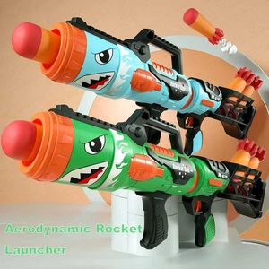 Decompression Toy 69cm Shark Rocket Launcher Air Soft Bullet Toy Gun Plastic Can Launch Bullets Long Range Shooting Toy For Kids Outdoor Games T240513