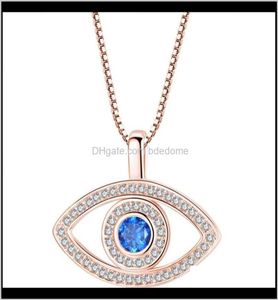 Hängen smycken droppleverans 2021 Luxury Blue Cubic Zirconia Evil Eye Necklace For Women Plated Sier Gold Crystal Rhinestone P9394186