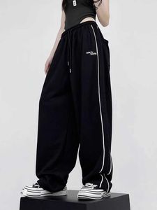 Frauenhose Capris JMPRS American Strtwear gestreifte Joggingpants Frauen Y2K Harajuku Retro Buchstaben Hip Hop Hosen BF hohe Taille lose Schnürhose Y240509