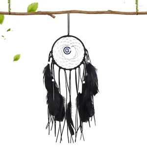 Decorative Figurines Black Feather Dream Catcher Car Handmade Decor Wall Hangings For Gothic Divination Room
