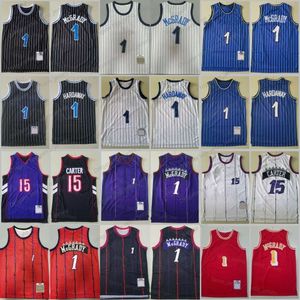 Erkekler Vintage Basketbol Gerileme Penny Hardaway Jersey Vince Carter 15 Tracy McGrady 1 Şerit Siyah Mavi Renk Beyaz Mor Kırmızı Spor Hayranları Retro Gömlek