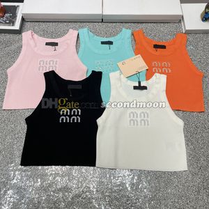 女性の手紙ジャキュードタンクトップラグジュアリーニットTシャツクルーネックニットTシャツ通気性のないノースリーブベスト