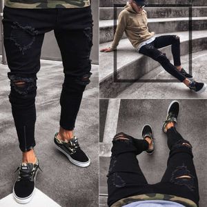 Jeans New Black Hole Elastic Zipper Men Fit-Fit Pants Trend M513 46