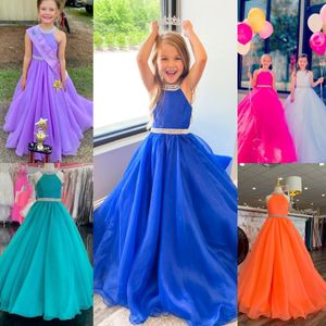 Bright Yellow Pageant Dress for Infant Toddlers Teens 2024 Beading Neck ritzee roise A-Line Organza Long Little Girl Formal Party Gown 260u