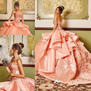 Coral Elegancka z koralikami suknia balowa plus size sukienki Quinceanera Sukni