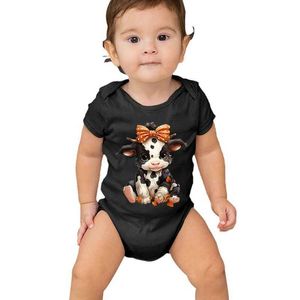 Rompers Cute Bow Cow Shaped Baby Tight Montering Cotton Short Sleeved Boys and Girls Fashion Clothing Cartoon Short Sleeved Jumpsuit Baby Clothingl2405