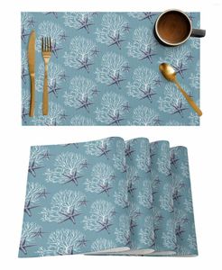 Bord Mattor Korallstjärnor Blue Kitchen Table Seary Cup Bottle Placemat Kaffekuddar 4/6st Desktop